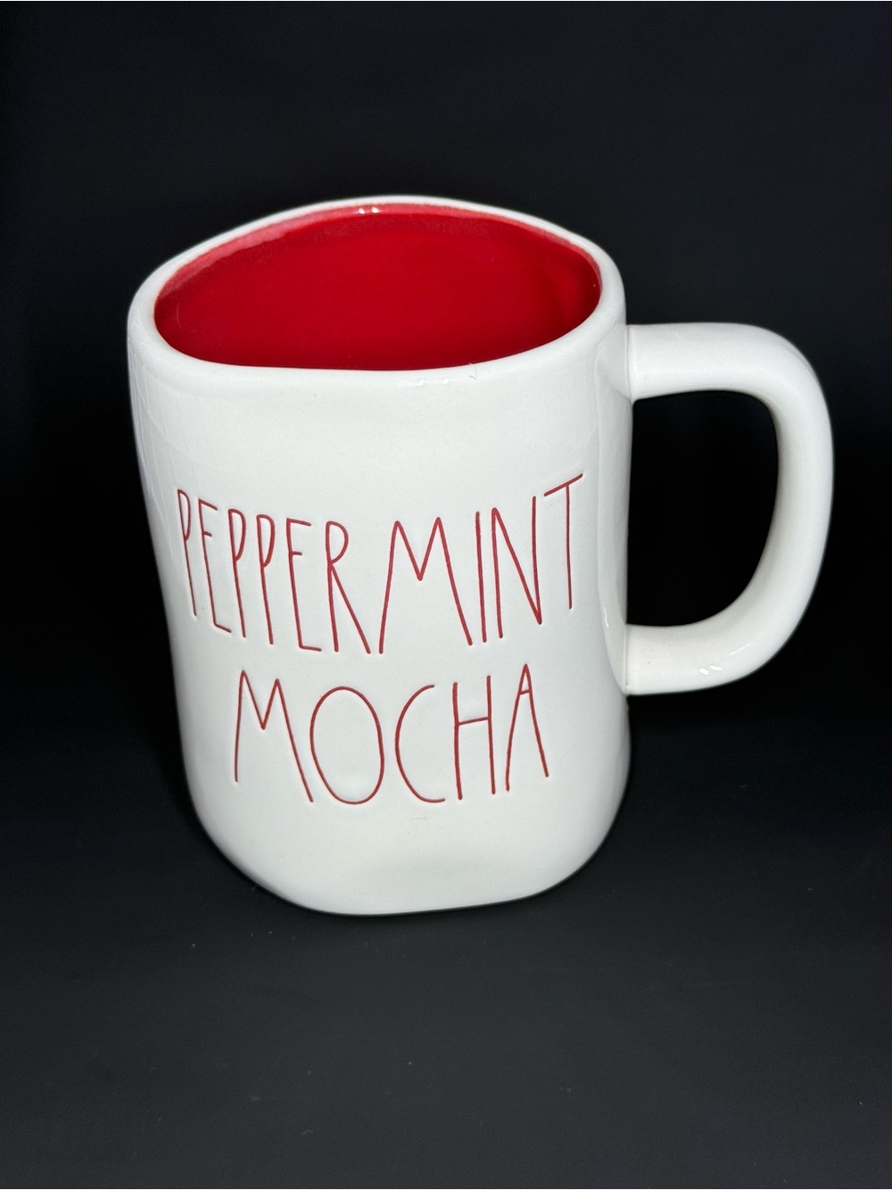 Rae Dunn White Mug with Red Interior - "Peppermint Mocha"